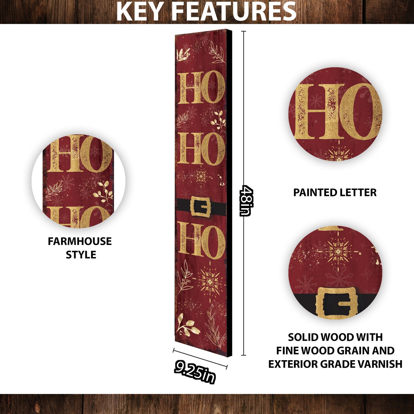 48in "Ho Ho Ho" Christmas Porch Sign - Front Porch Christmas Decor Welcome Sign, Rustic Modern Farmhouse Entryway Board
