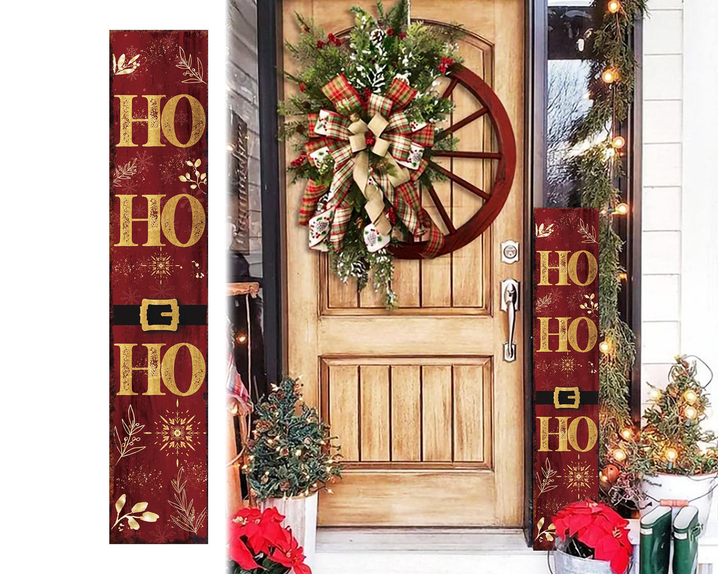 48in "Ho Ho Ho" Christmas Porch Sign - Front Porch Christmas Decor Welcome Sign, Rustic Modern Farmhouse Entryway Board