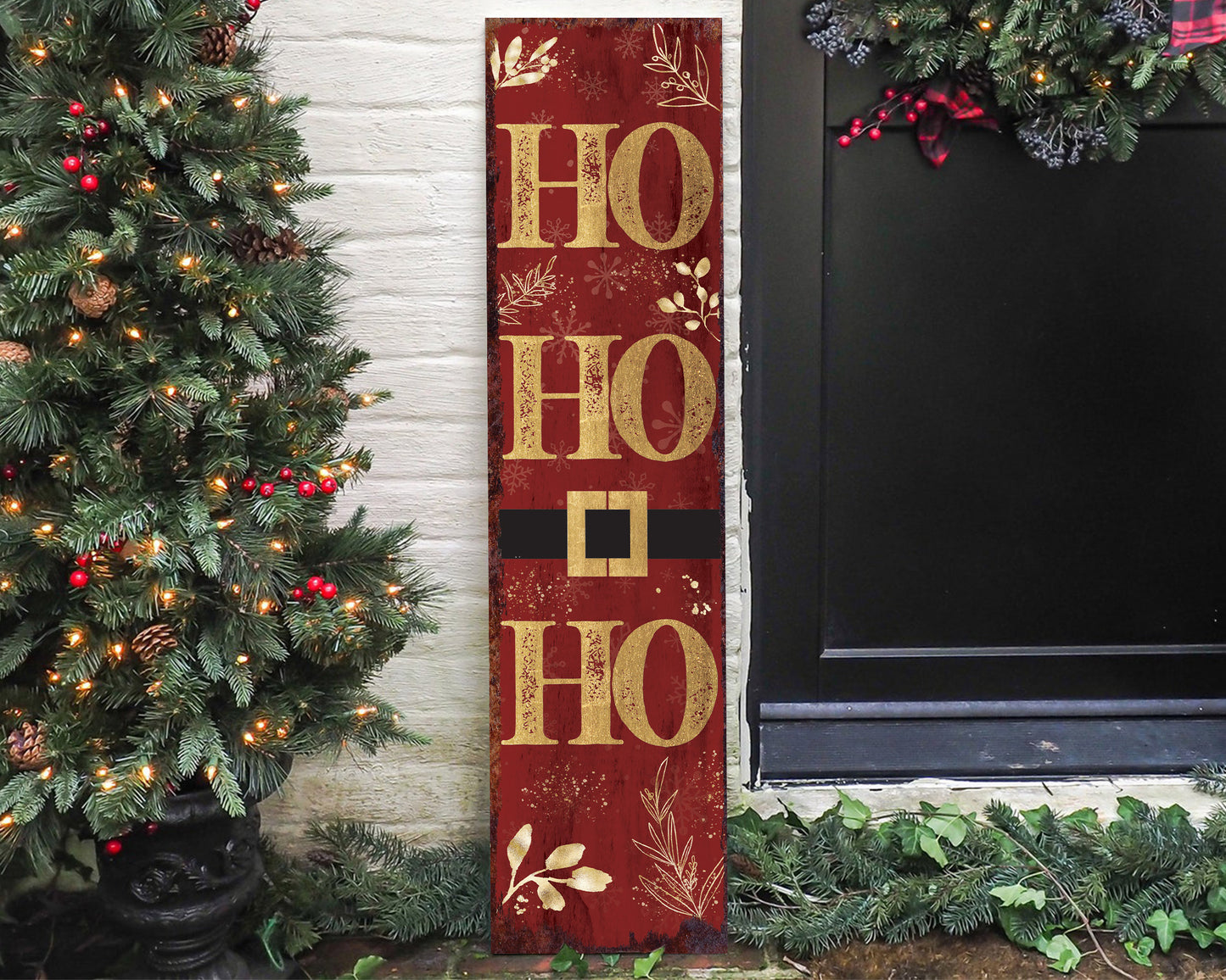36in Ho Ho Ho Christmas Porch Sign - Front Porch Christmas Decor Sign, Modern Farmhouse Entryway Board