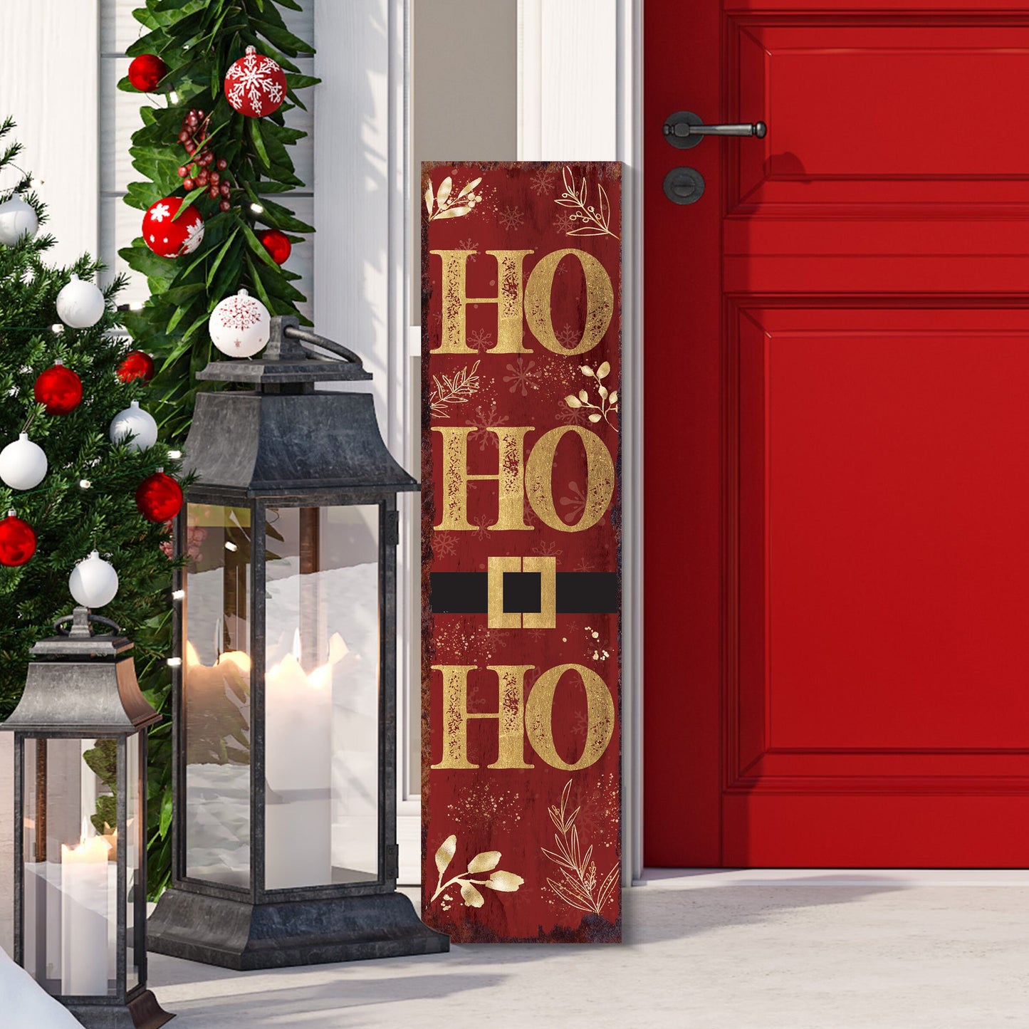 36in Ho Ho Ho Christmas Porch Sign - Front Porch Christmas Decor Sign, Modern Farmhouse Entryway Board