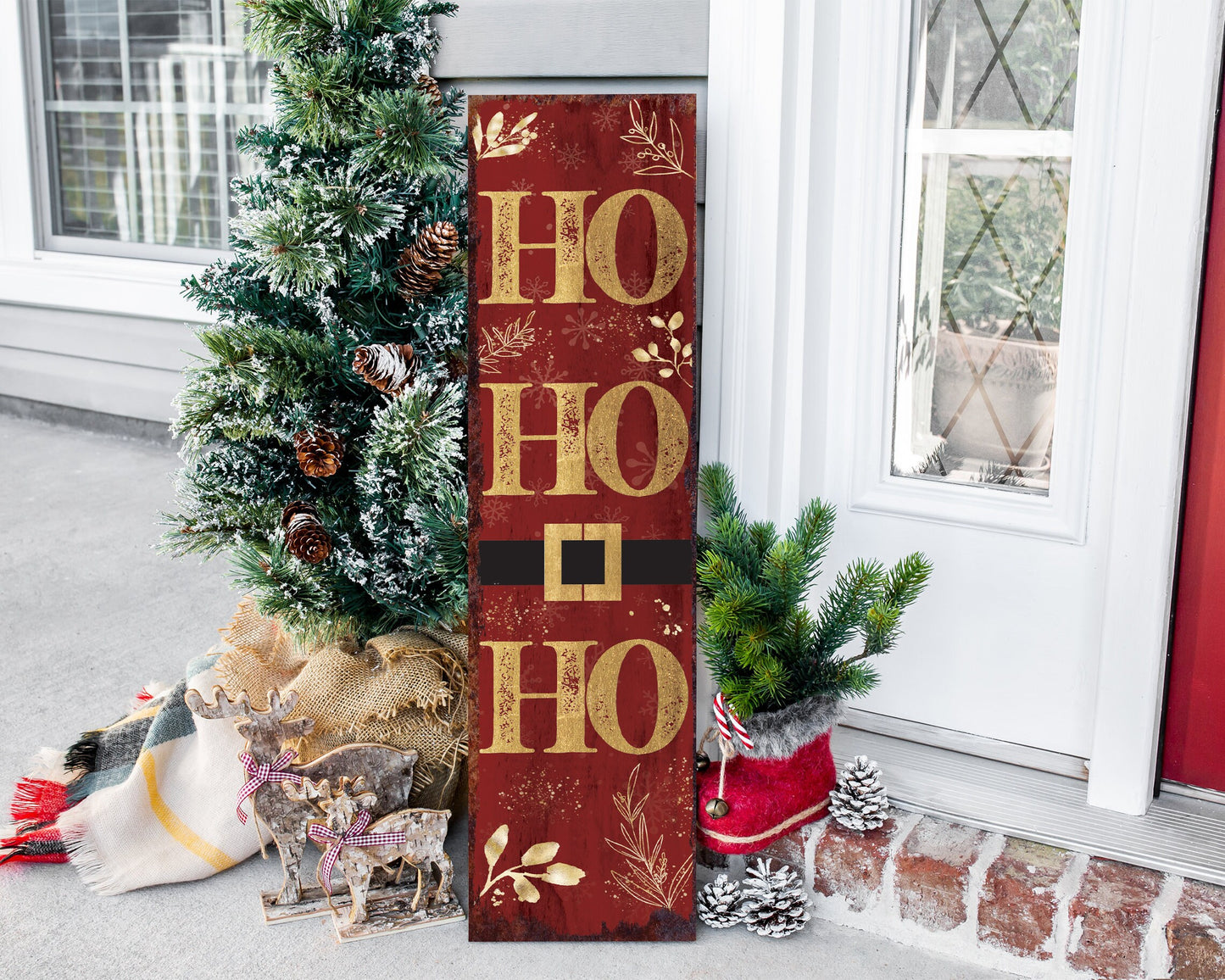 36in Ho Ho Ho Christmas Porch Sign - Front Porch Christmas Decor Sign, Modern Farmhouse Entryway Board