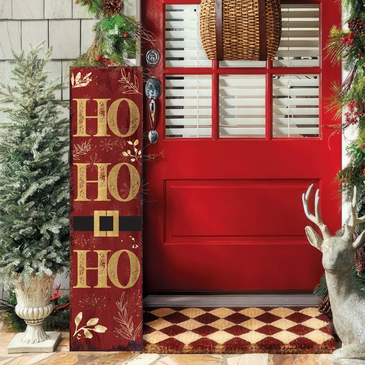 36in Ho Ho Ho Christmas Porch Sign - Front Porch Christmas Decor Sign, Modern Farmhouse Entryway Board