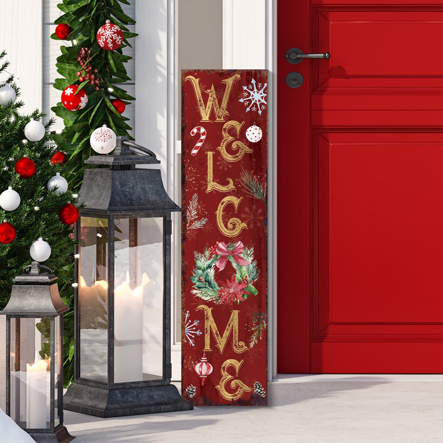 36in Welcome Christmas Porch Sign - Front Porch Christmas Welcome Sign, Rustic Modern Farmhouse Entryway Board