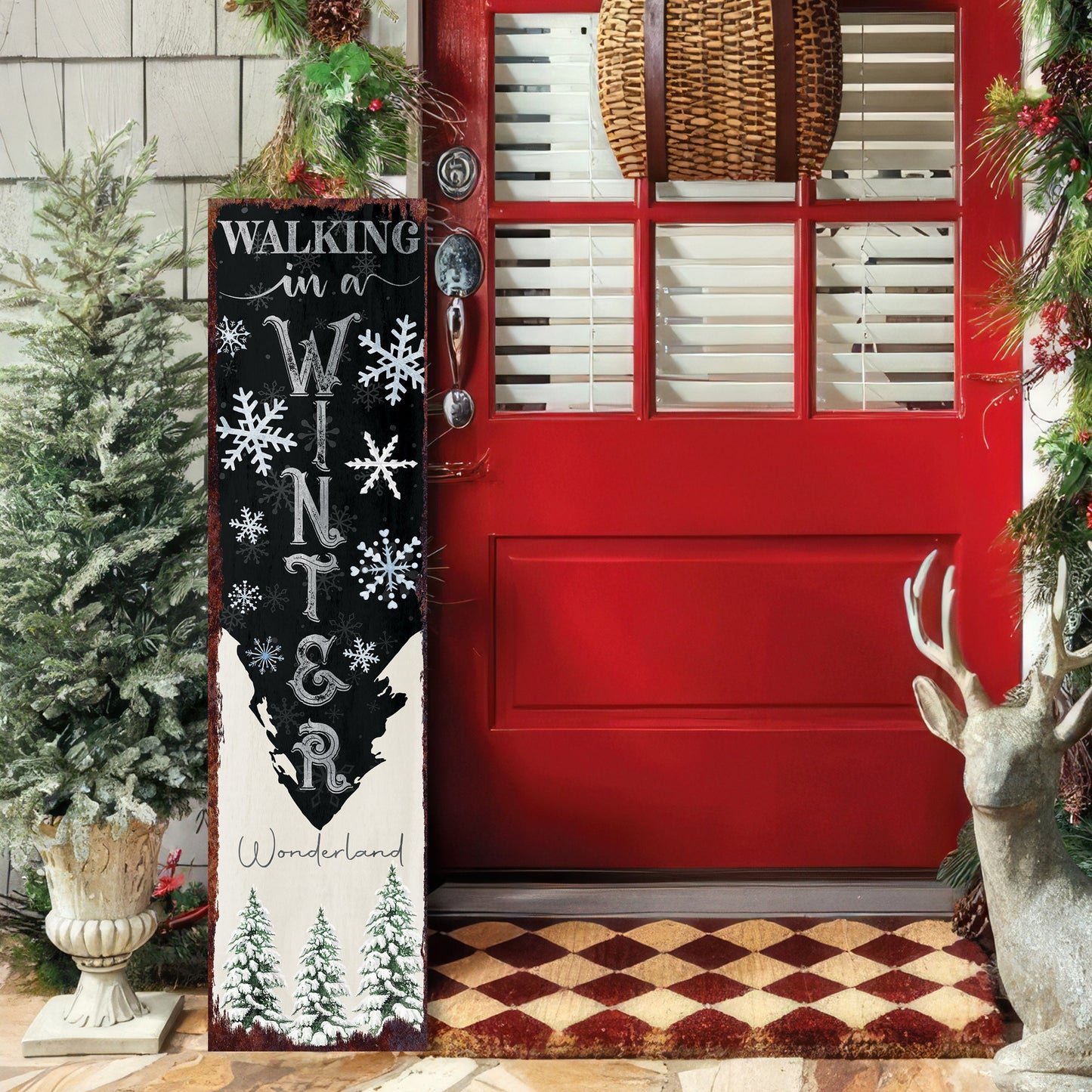 36in "Walking in a Winter Wonderland" Christmas Porch Sign - Front Porch Christmas Sign, Rustic Modern Farmhouse Entryway Board
