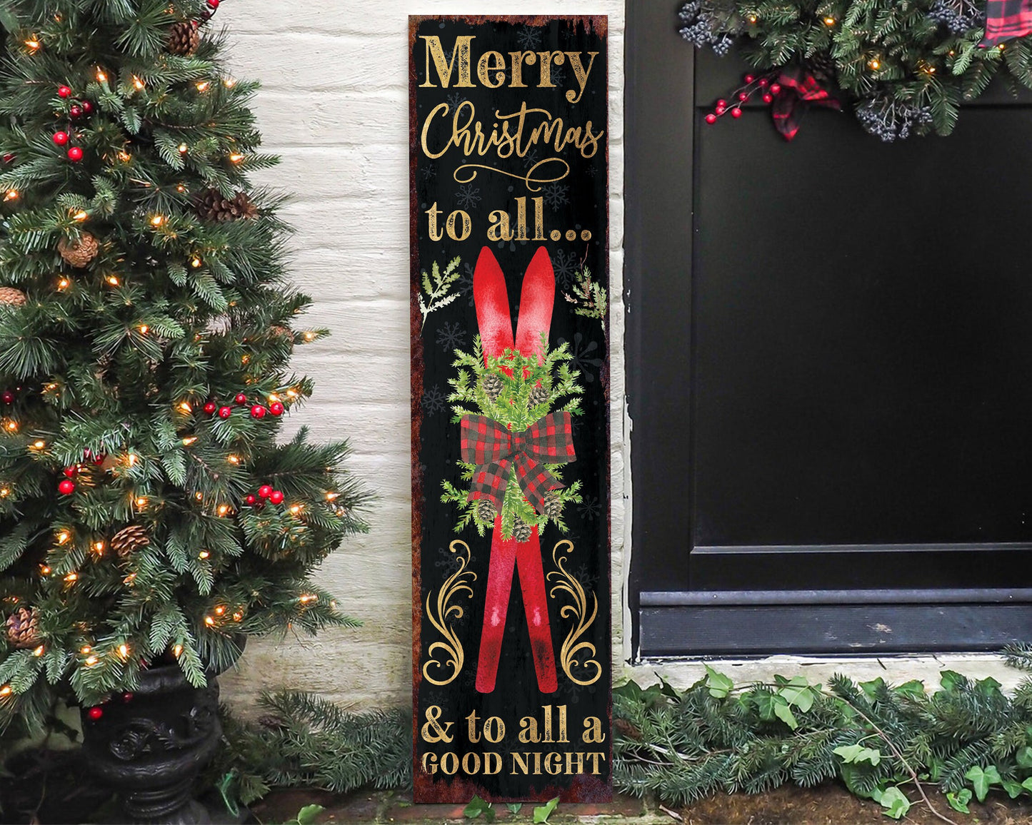 36in 'Merry Christmas To All' Porch Sign - Front Porch Welcome Sign, Modern Farmhouse Home Decor, Holiday Christmas Decor for Outdoor
