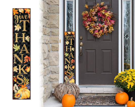 48in Give Thanks Fall Porch Sign - Front Porch Fall Welcome Sign with Vintage Autumn Decoration, Rustic Thanksgiving Decor for Outdoor