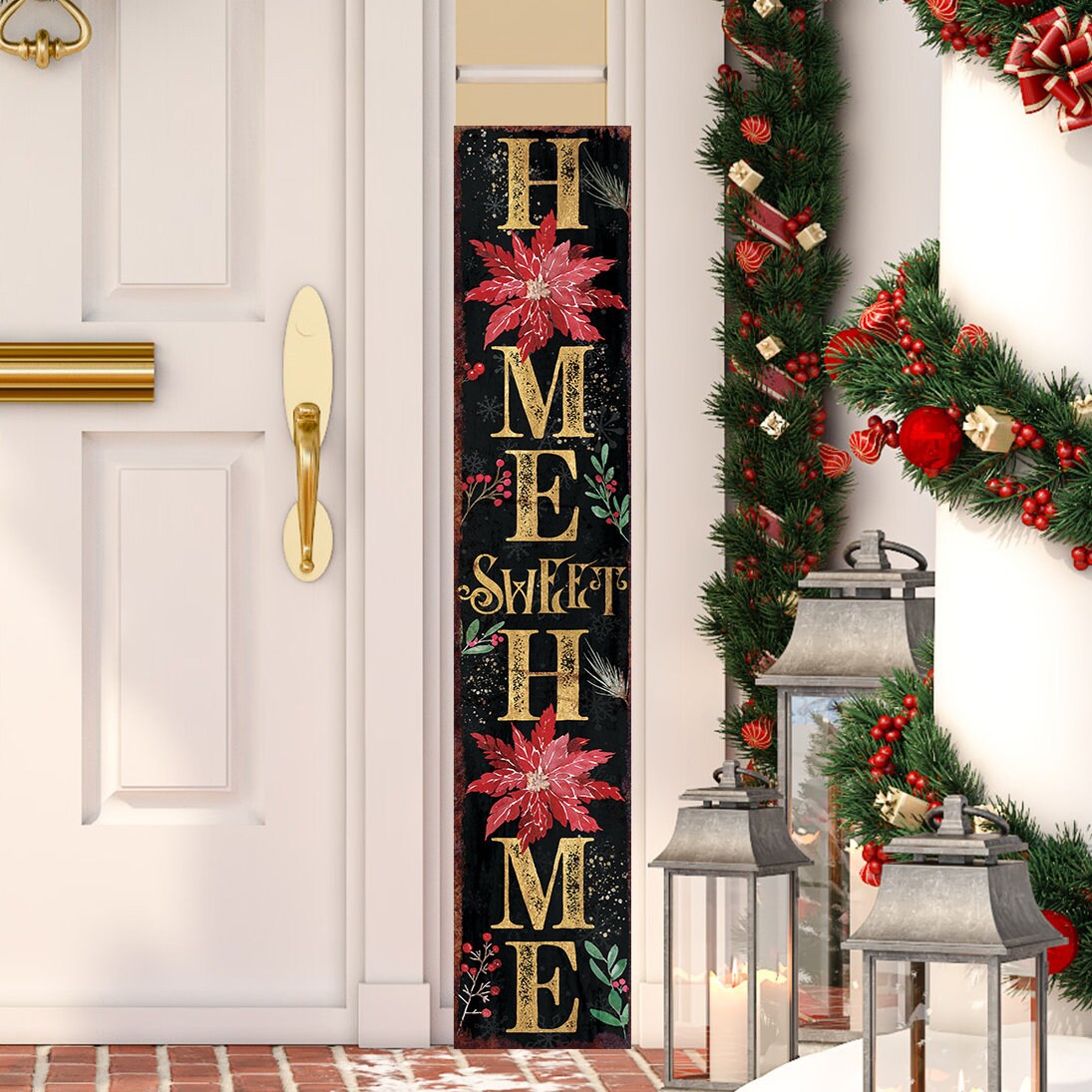 48in "Home Sweet Home" Christmas Porch Sign - Front Porch Christmas Welcome Sign, Rustic Modern Farmhouse Entryway Board