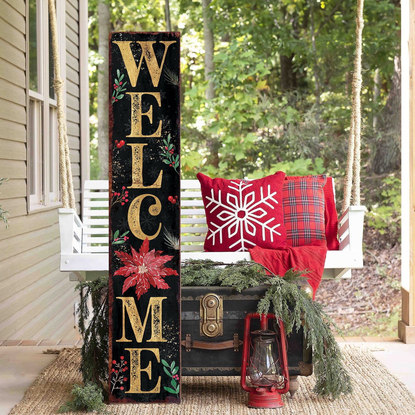 48in Welcome Christmas Porch Sign - Front Porch Christmas Welcome Sign, Rustic Modern Farmhouse Entryway Board