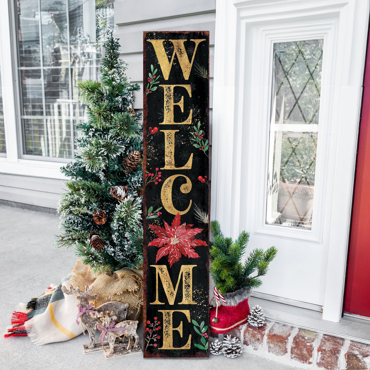 48in Welcome Christmas Porch Sign - Front Porch Christmas Welcome Sign, Rustic Modern Farmhouse Entryway Board