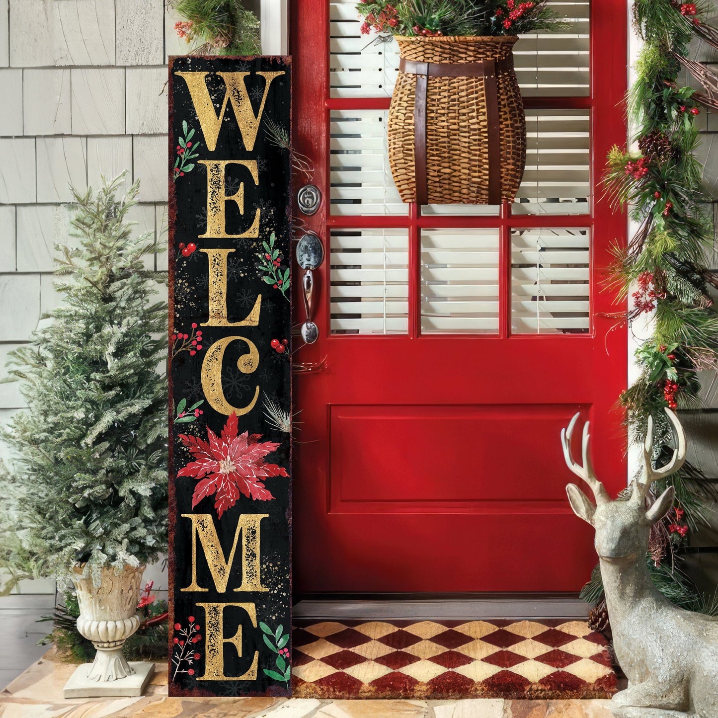 48in Welcome Christmas Porch Sign - Front Porch Christmas Welcome Sign, Rustic Modern Farmhouse Entryway Board
