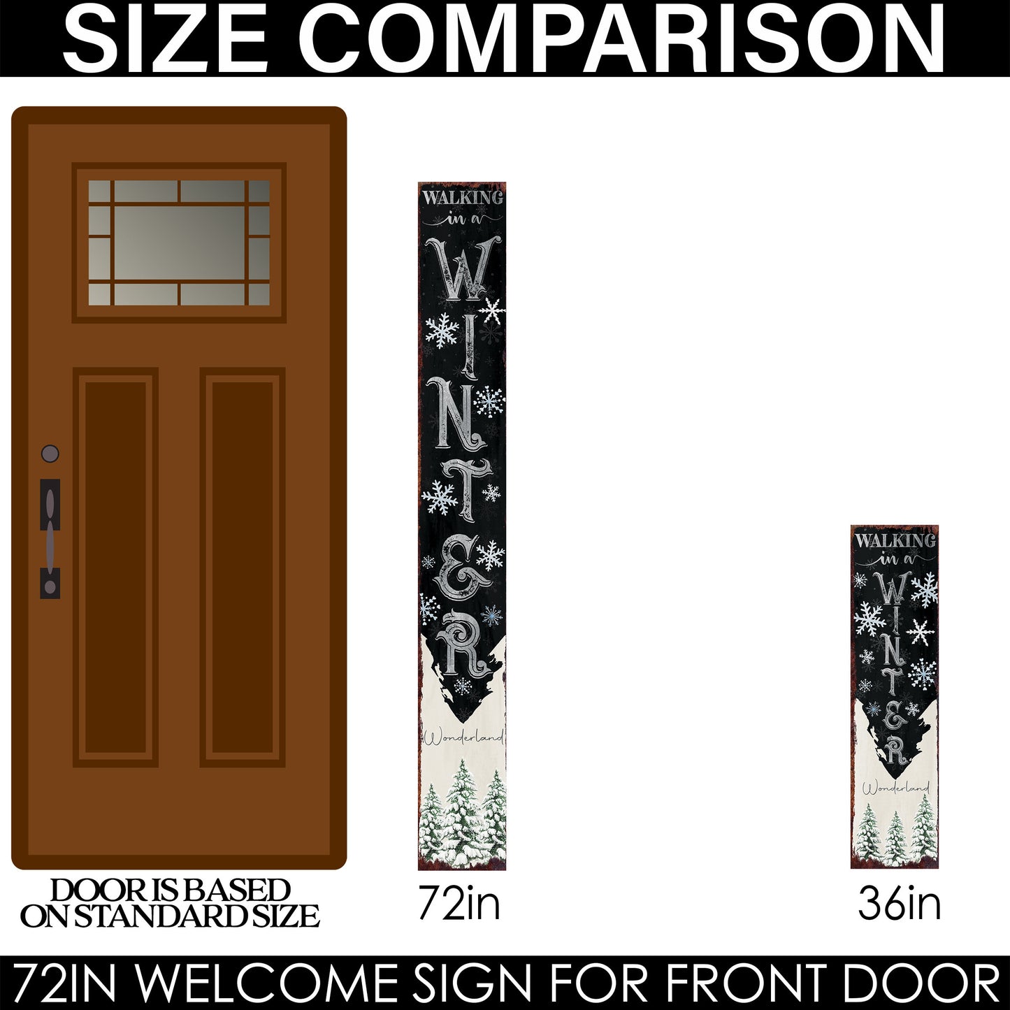 72in "Walking in a Winter Wonderland" Christmas Porch Sign - Front Porch Christmas Welcome Sign, Rustic Modern Farmhouse Entryway Board