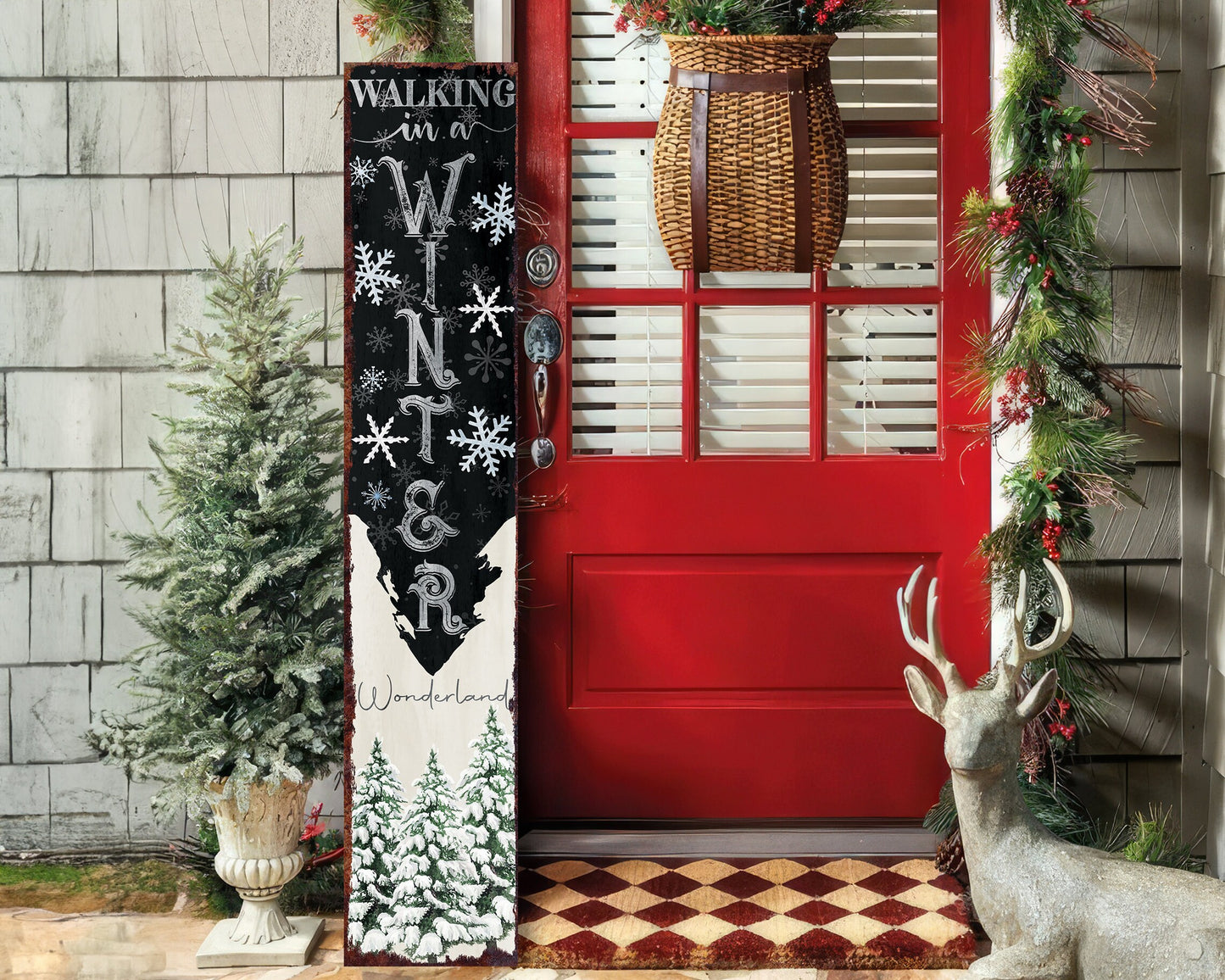 48in "Walking in a Winter Wonderland" Christmas Porch Sign - Front Porch Christmas Welcome Sign, Rustic Modern Farmhouse Entryway Board