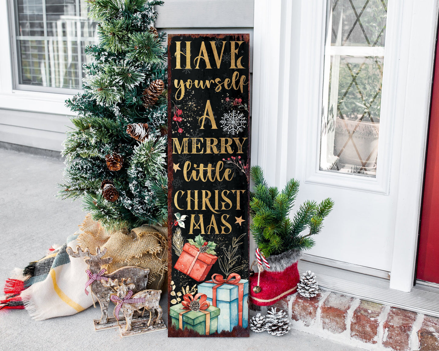 36in "Have Yourself a Merry Little Christmas" Porch Sign - Front Porch Christmas Decor Welcome Sign, Rustic Modern Farmhouse Entryway Board