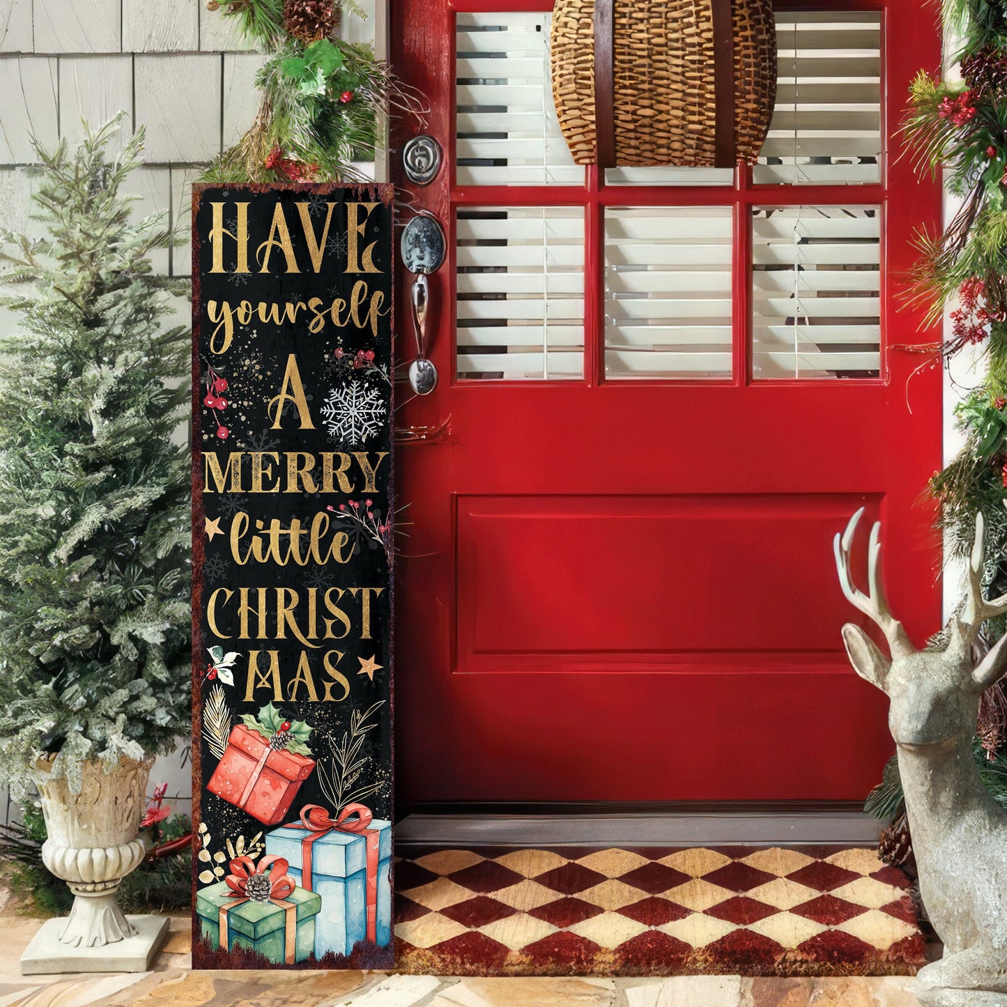 36in "Have Yourself a Merry Little Christmas" Porch Sign - Front Porch Christmas Decor Welcome Sign, Rustic Modern Farmhouse Entryway Board