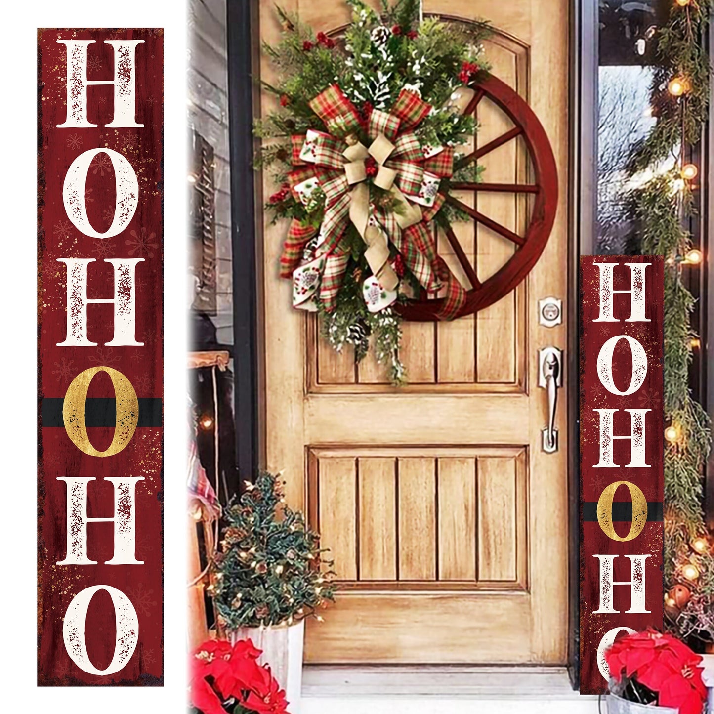 48in Ho Ho Ho Christmas Porch Sign - Front Porch Christmas Decor Welcome Sign, Rustic Modern Farmhouse Entryway Decor