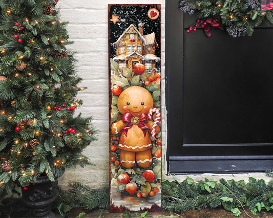 Gingerbread Christmas Porch Welcome Sign | Sweet Holiday Door Decor & Gift