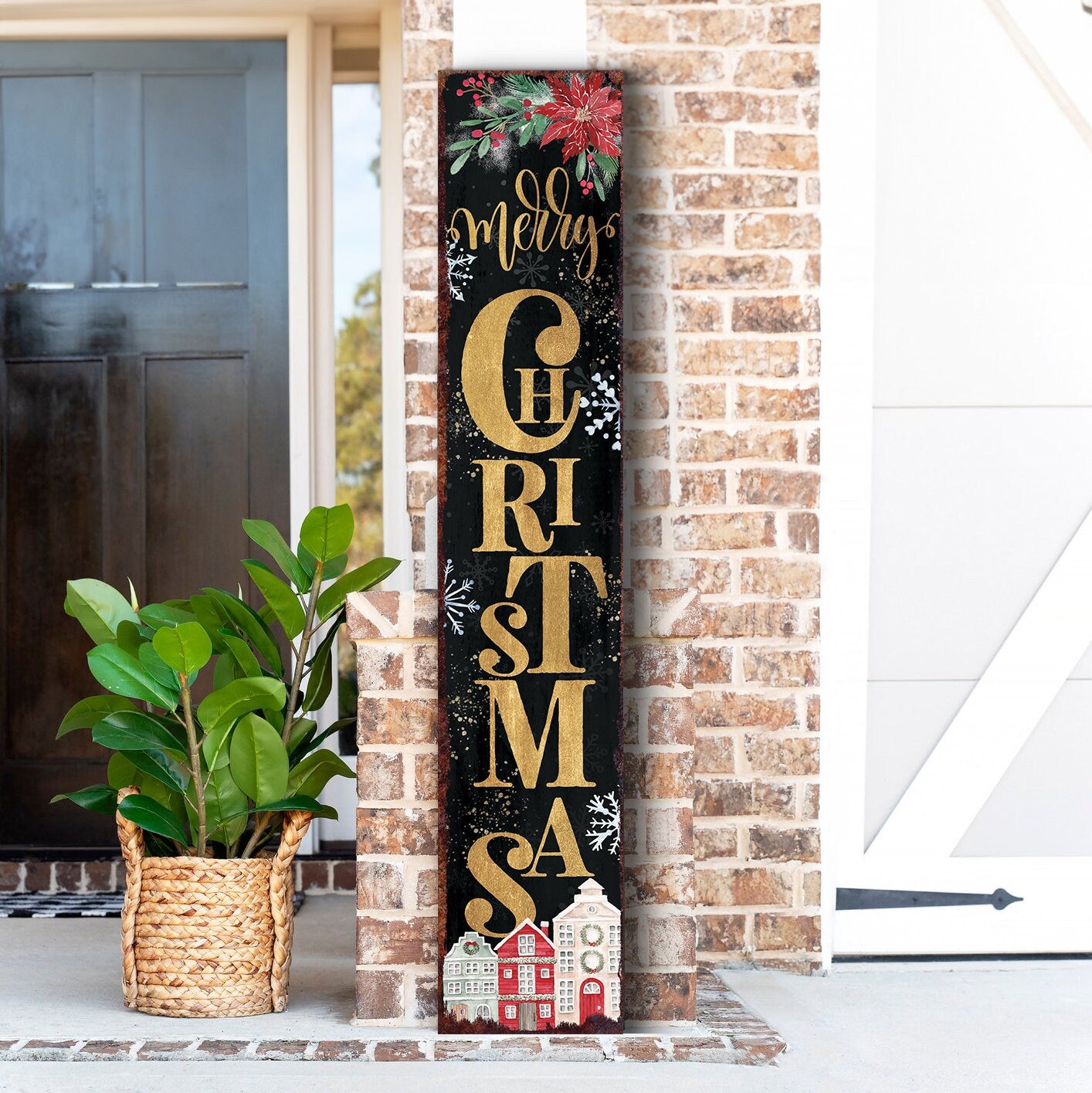 48in Merry Christmas Porch Sign - Front Porch Christmas Welcome Sign, Rustic Modern Farmhouse Entryway Board