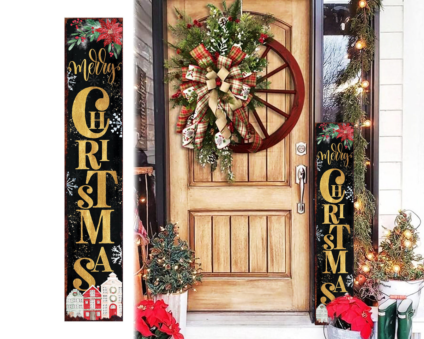 48in Merry Christmas Porch Sign - Front Porch Christmas Welcome Sign, Rustic Modern Farmhouse Entryway Board