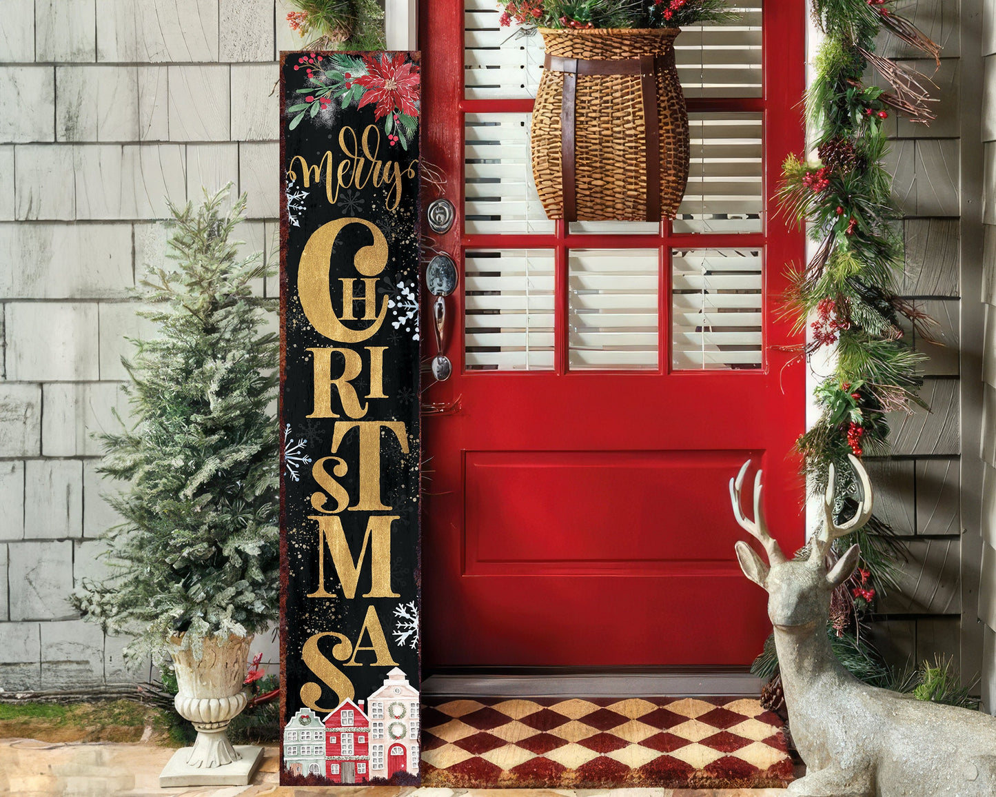 48in Merry Christmas Porch Sign - Front Porch Christmas Welcome Sign, Rustic Modern Farmhouse Entryway Board