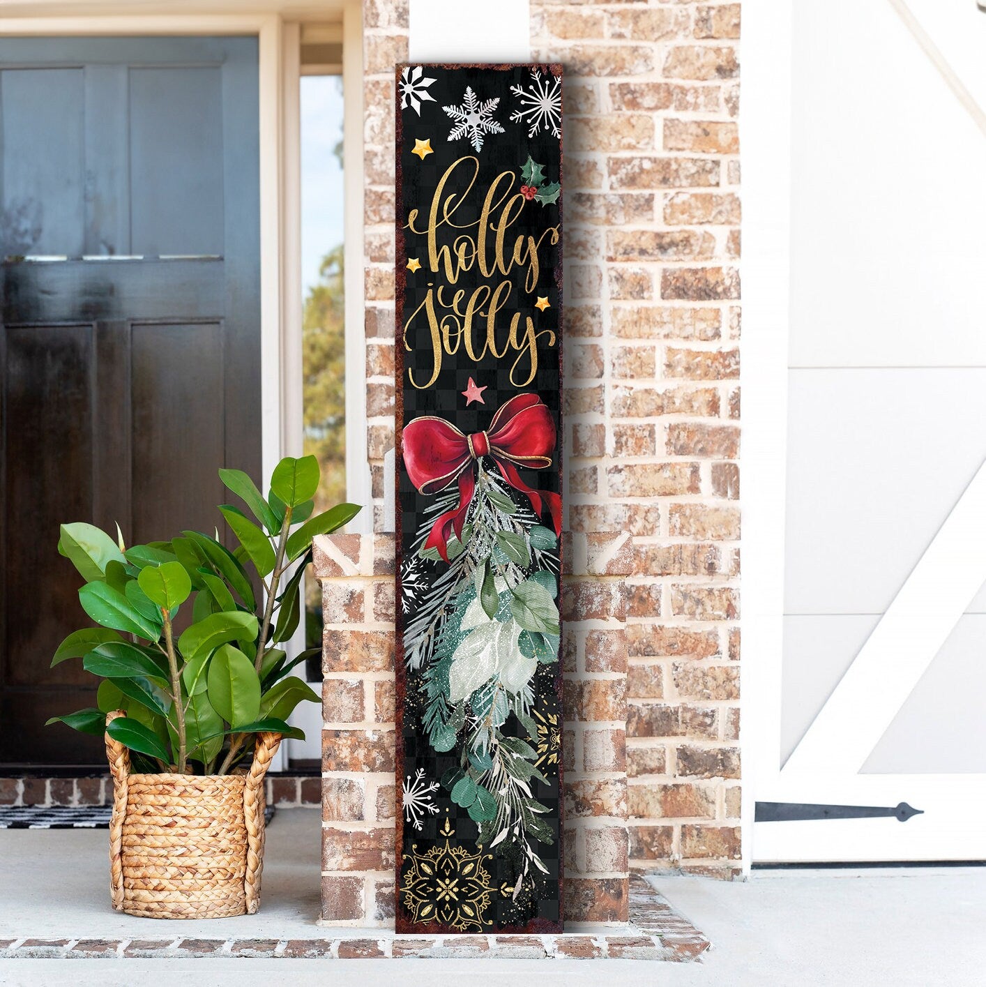 48in Holly Jolly Christmas Porch Sign - Front Porch Christmas Decor Welcome Sign, Rustic Modern Farmhouse Entryway Board