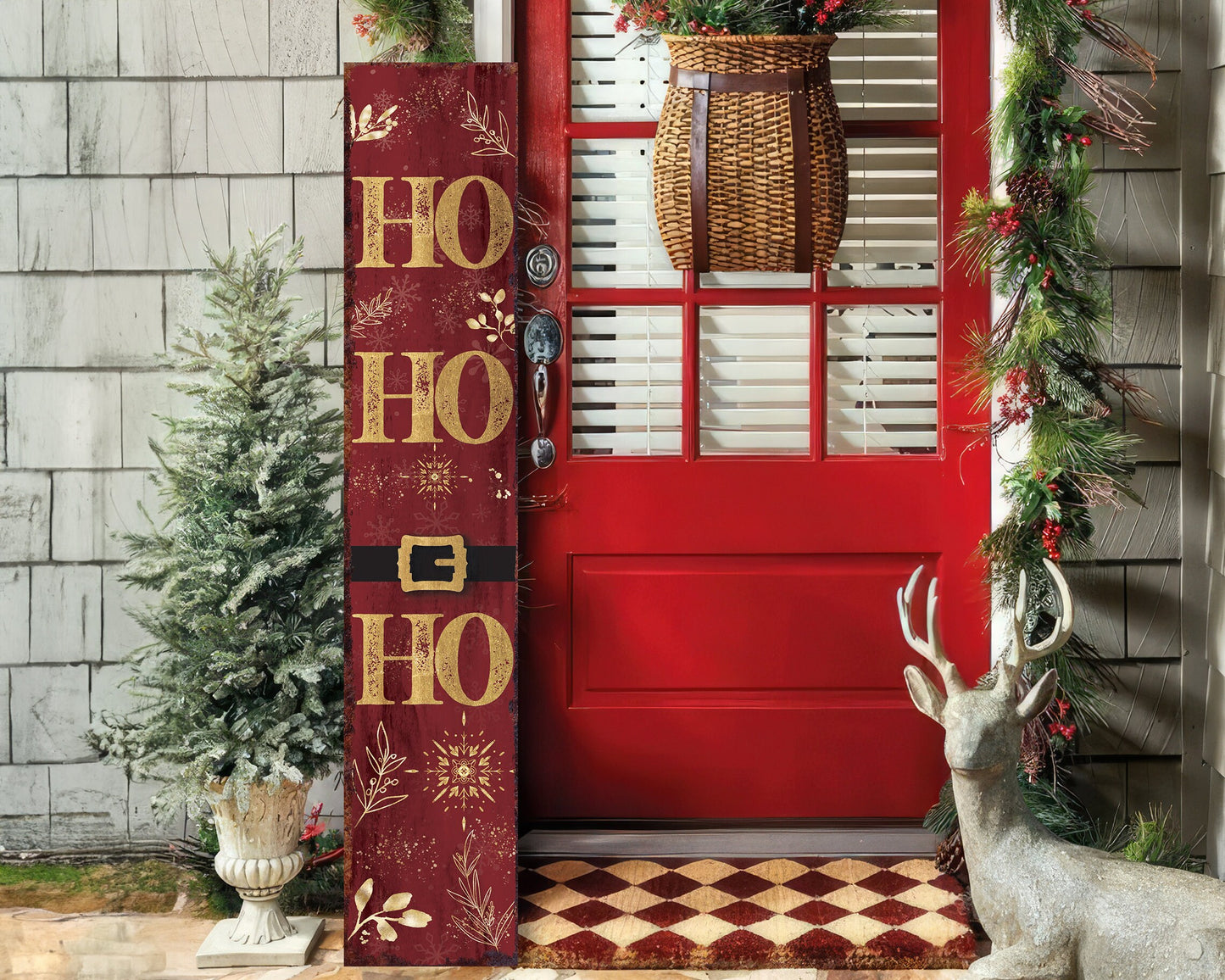 48in "Ho Ho Ho" Christmas Porch Sign - Front Porch Christmas Decor Welcome Sign, Rustic Modern Farmhouse Entryway Board