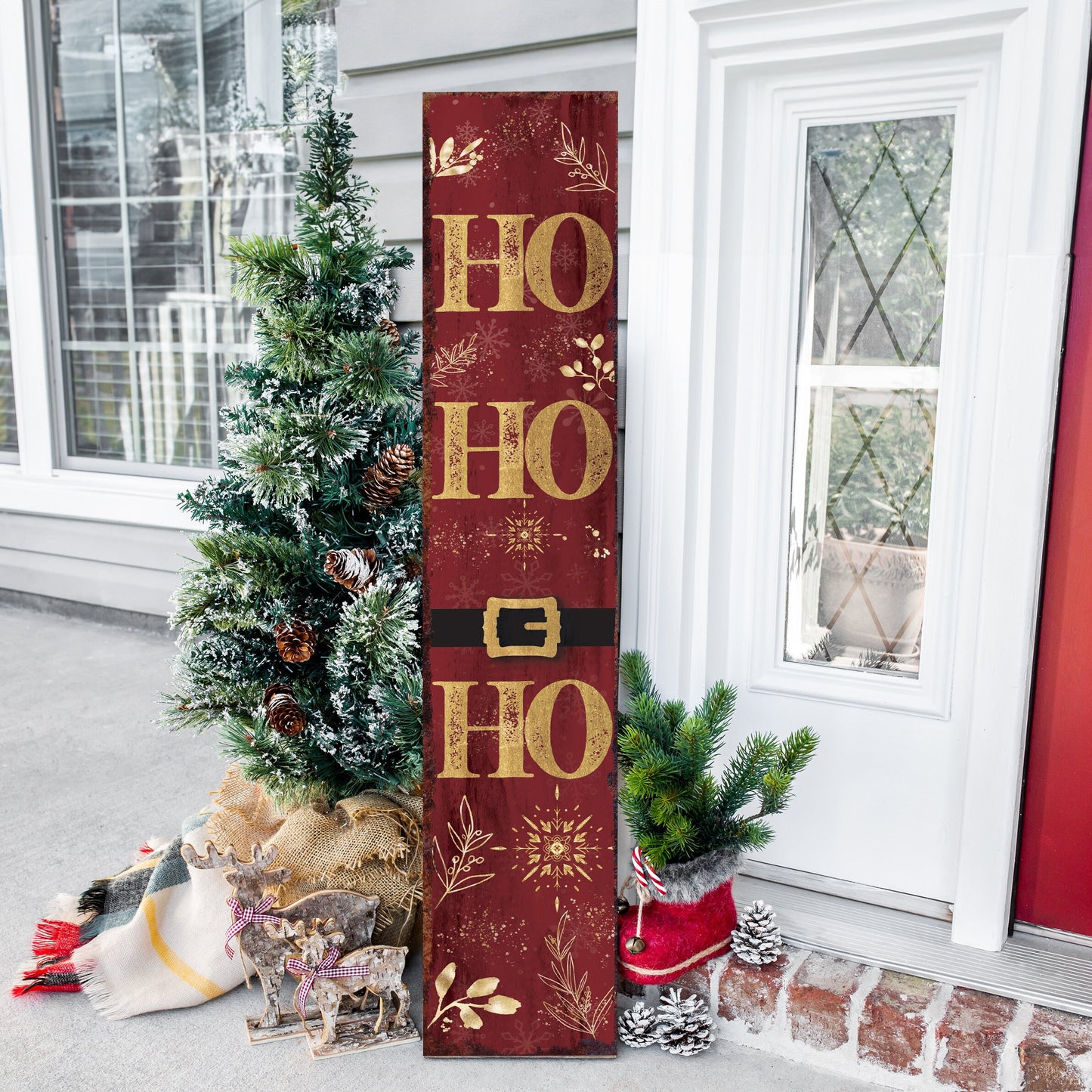 48in "Ho Ho Ho" Christmas Porch Sign - Front Porch Christmas Decor Welcome Sign, Rustic Modern Farmhouse Entryway Board