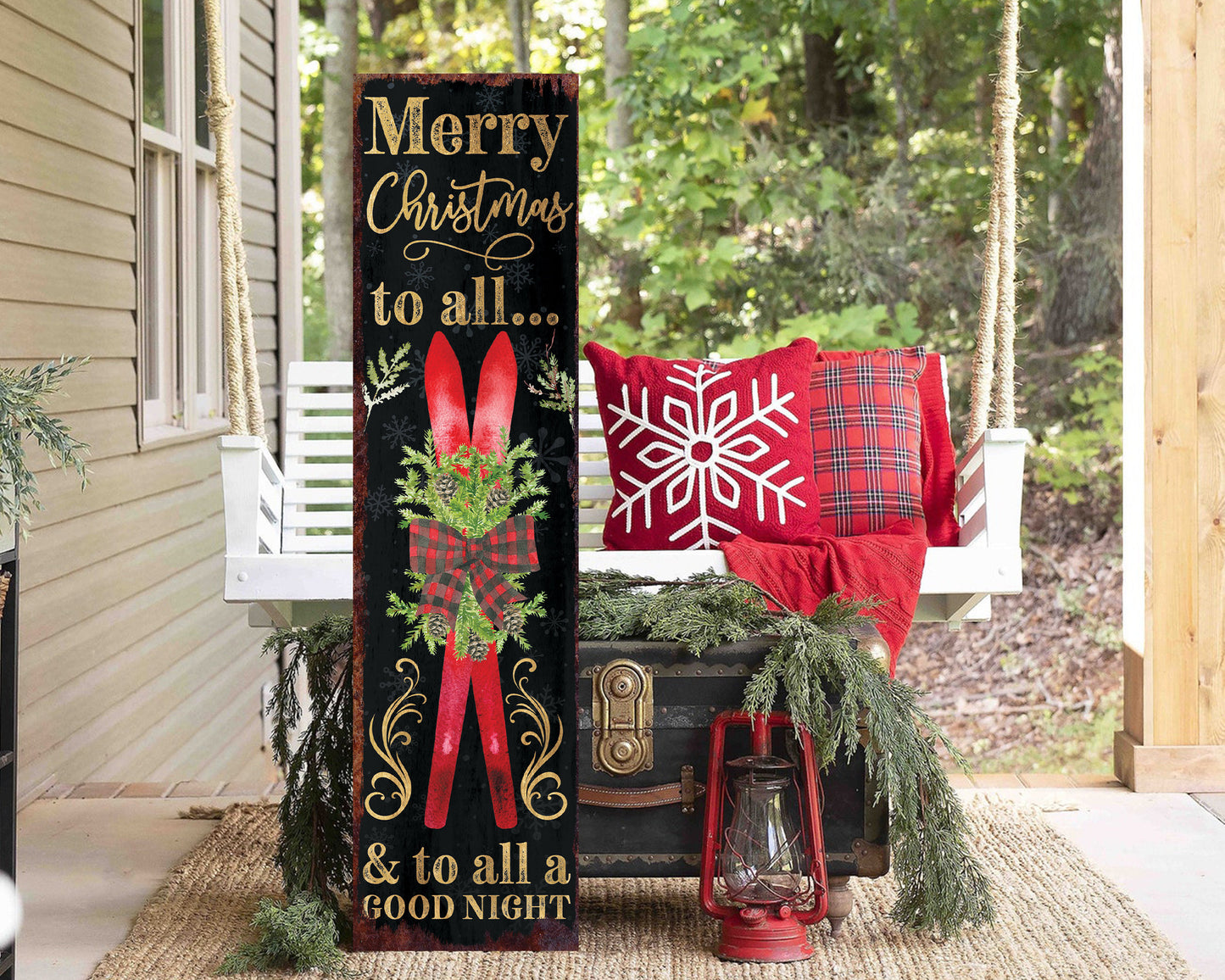 36in 'Merry Christmas To All' Porch Sign - Front Porch Welcome Sign, Modern Farmhouse Home Decor, Holiday Christmas Decor for Outdoor