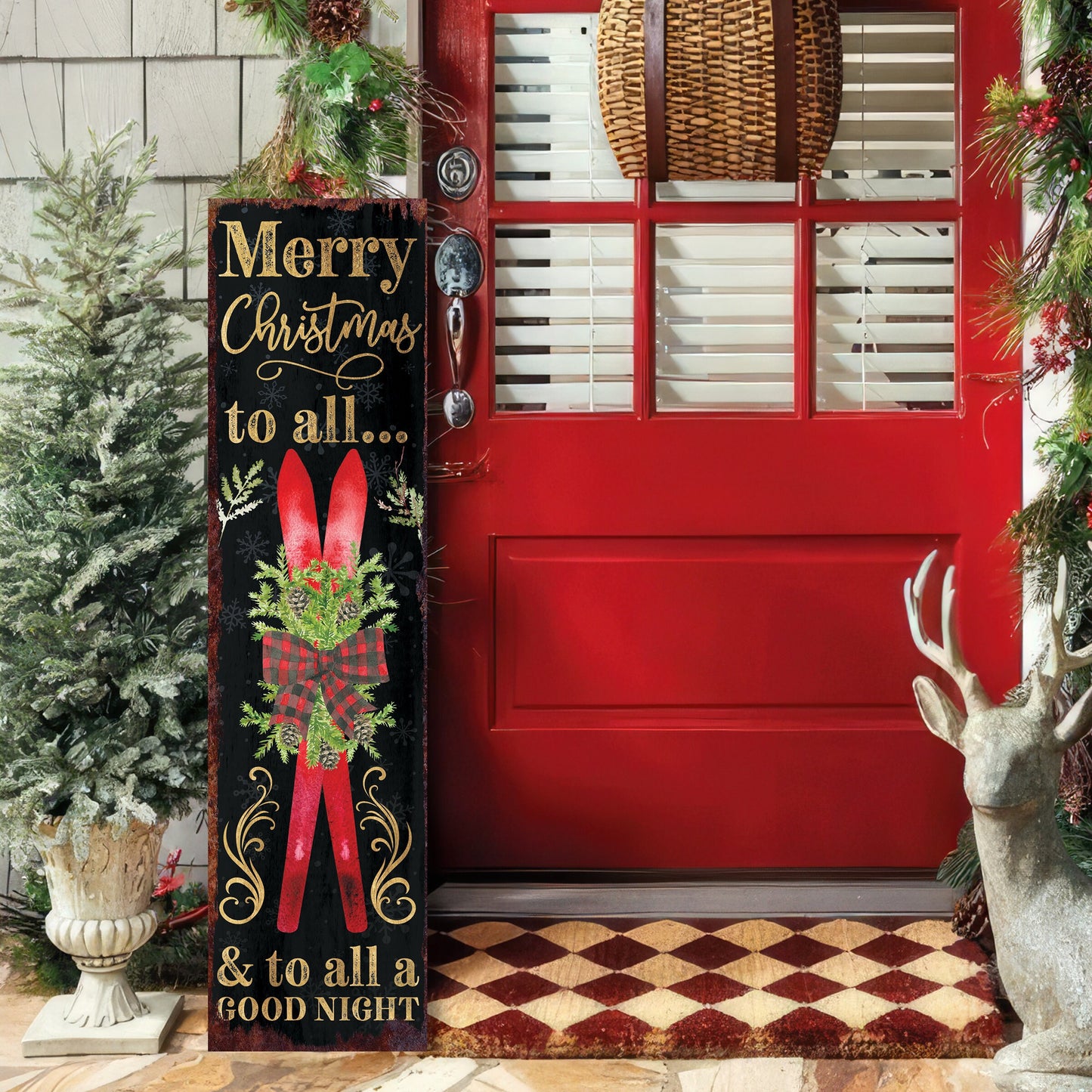 36in 'Merry Christmas To All' Porch Sign - Front Porch Welcome Sign, Modern Farmhouse Home Decor, Holiday Christmas Decor for Outdoor