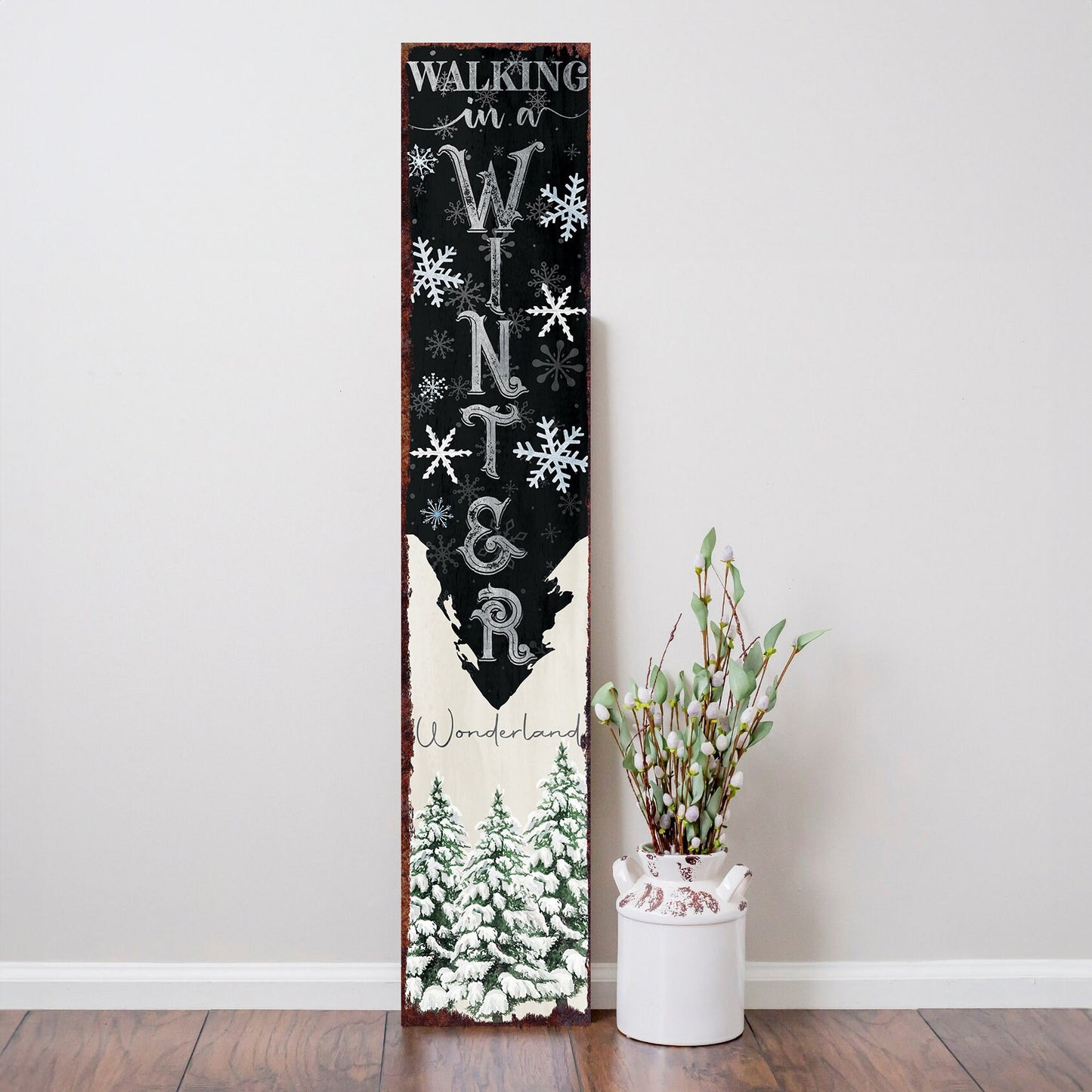 48in "Walking in a Winter Wonderland" Christmas Porch Sign - Front Porch Christmas Welcome Sign, Rustic Modern Farmhouse Entryway Board