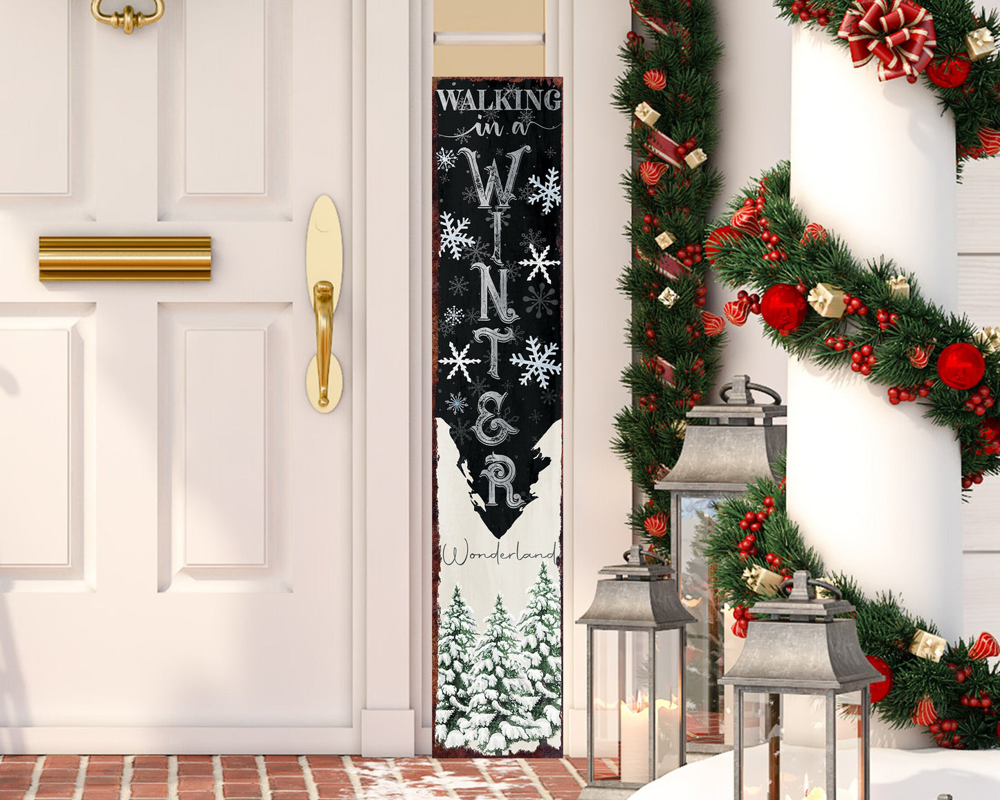 48in "Walking in a Winter Wonderland" Christmas Porch Sign - Front Porch Christmas Welcome Sign, Rustic Modern Farmhouse Entryway Board