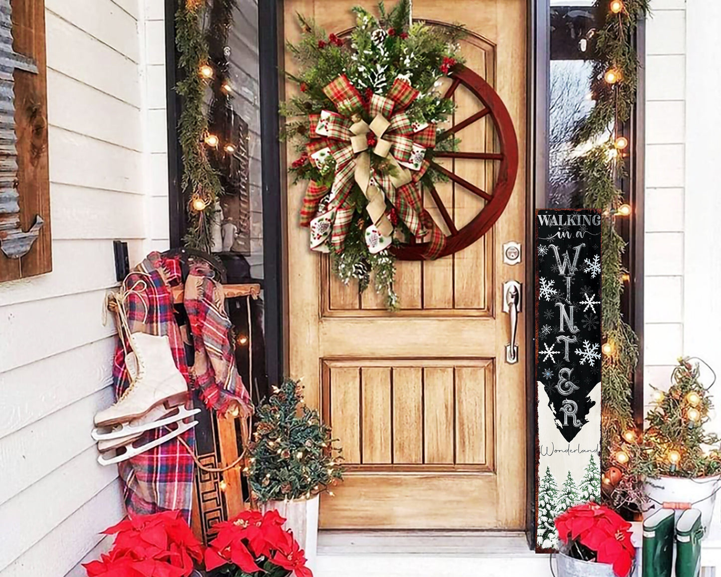 48in "Walking in a Winter Wonderland" Christmas Porch Sign - Front Porch Christmas Welcome Sign, Rustic Modern Farmhouse Entryway Board