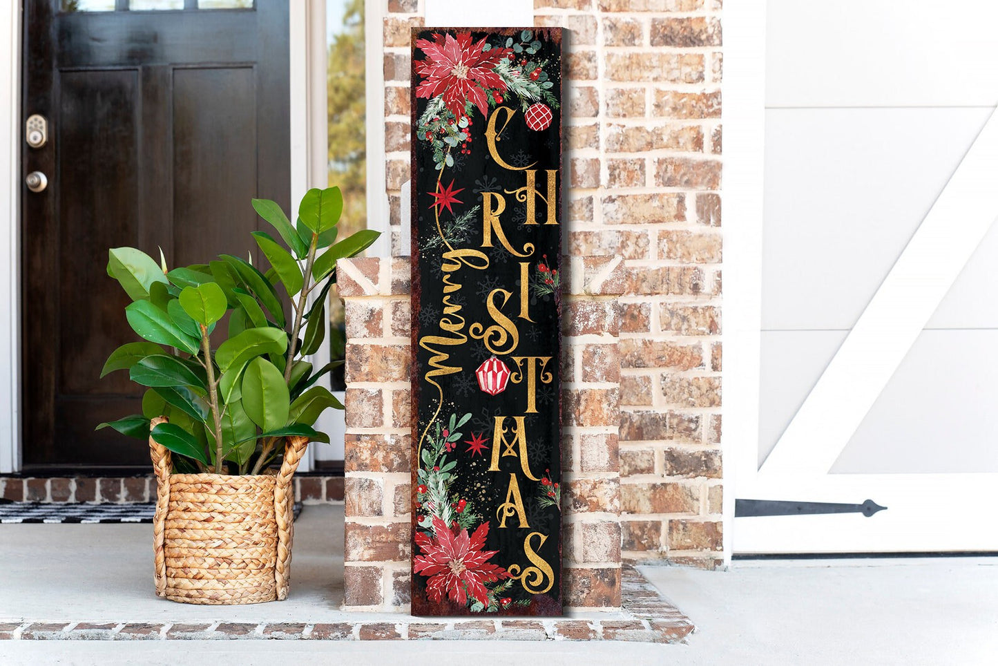 36in Merry Christmas Porch Sign - Front Porch Christmas Sign, Rustic Modern Farmhouse Entryway Decor