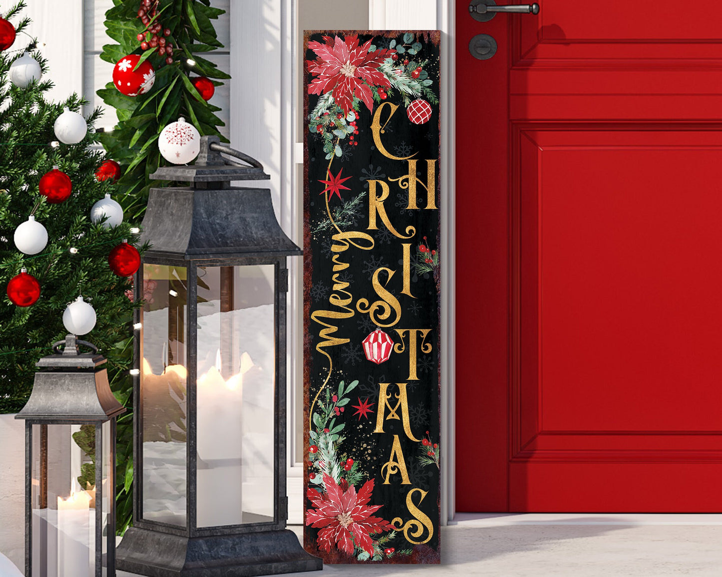 36in Merry Christmas Porch Sign - Front Porch Christmas Sign, Rustic Modern Farmhouse Entryway Decor