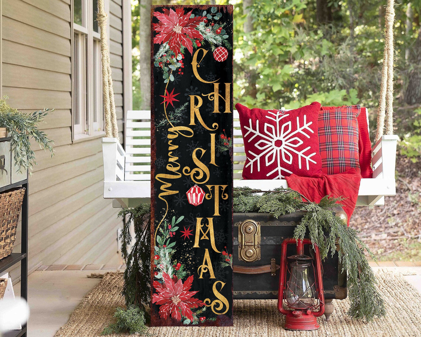 36in Merry Christmas Porch Sign - Front Porch Christmas Sign, Rustic Modern Farmhouse Entryway Decor