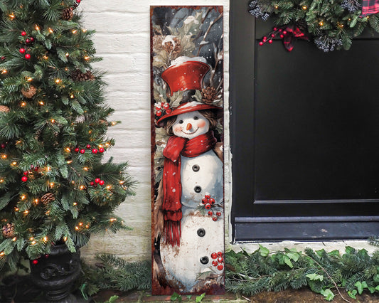 Girl Snowman Merry Christmas Porch Sign | Farmhouse Outdoor Holiday Decor