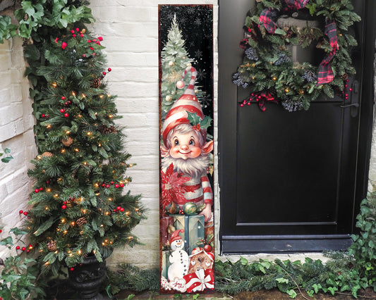 Festive Elf Legs Vertical Porch Sign | Outdoor Indoor Christmas Welcome Decor