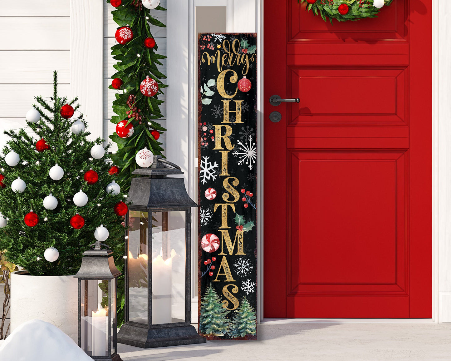 Merry Christmas Porch Sign | Modern Farmhouse Welcome Sign | Front Porch Holiday Decoration | 3 Sizes