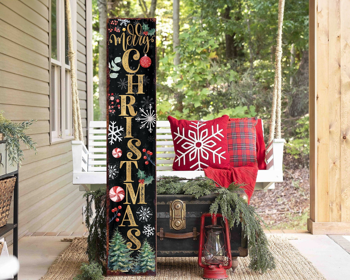 Merry Christmas Porch Sign | Modern Farmhouse Welcome Sign | Front Porch Holiday Decoration | 3 Sizes