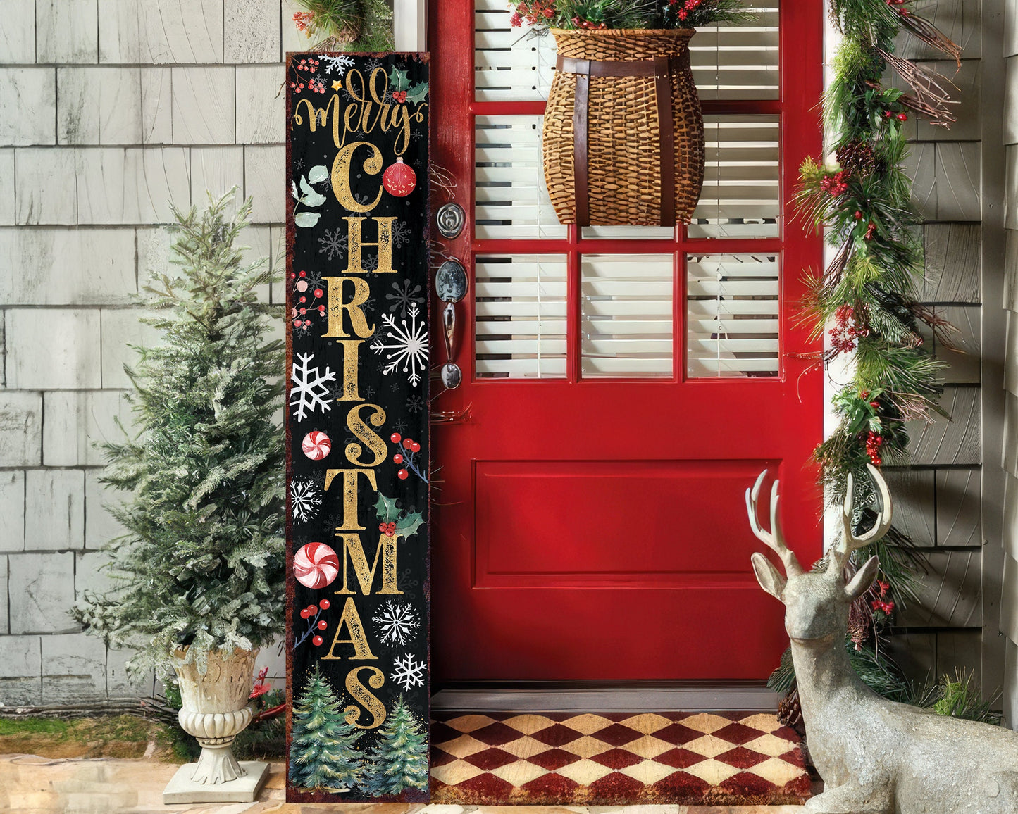 Merry Christmas Porch Sign | Modern Farmhouse Welcome Sign | Front Porch Holiday Decoration | 3 Sizes