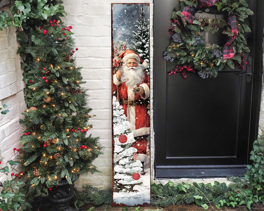 48in Vintage Santa Merry Christmas Sign | Farmhouse Porch Welcome Decor