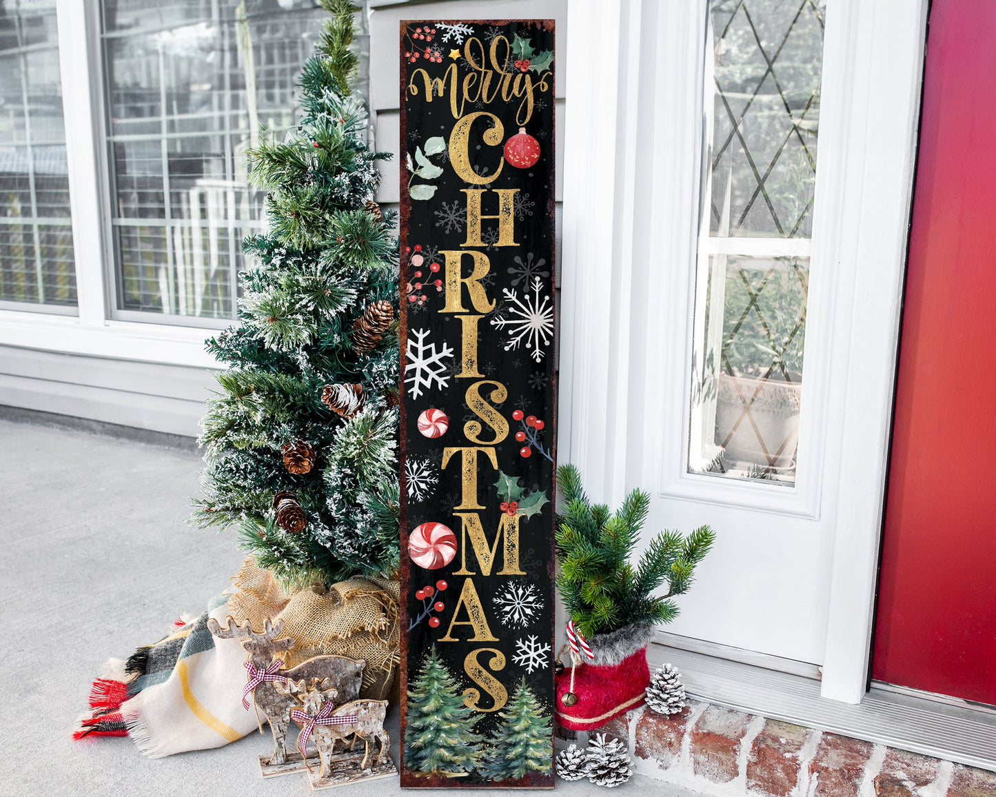 Merry Christmas Porch Sign | Modern Farmhouse Welcome Sign | Front Porch Holiday Decoration | 3 Sizes