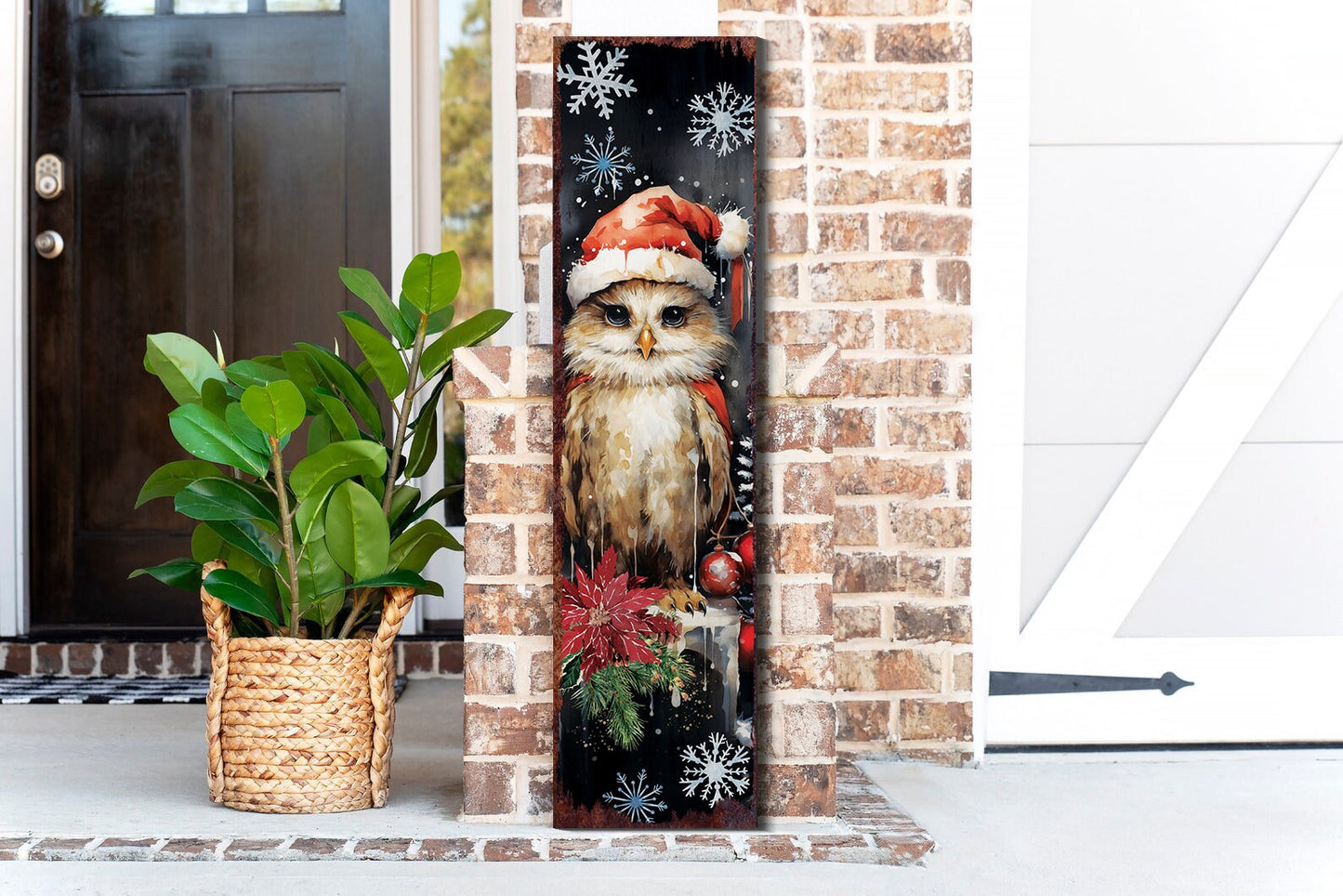 Christmas Owl Porch Sign | Farmhouse Outdoor Holiday Welcome Sign 36in