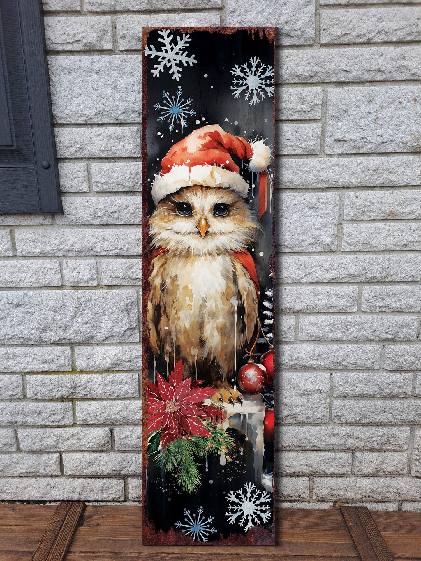 Christmas Owl Porch Sign | Farmhouse Outdoor Holiday Welcome Sign 36in