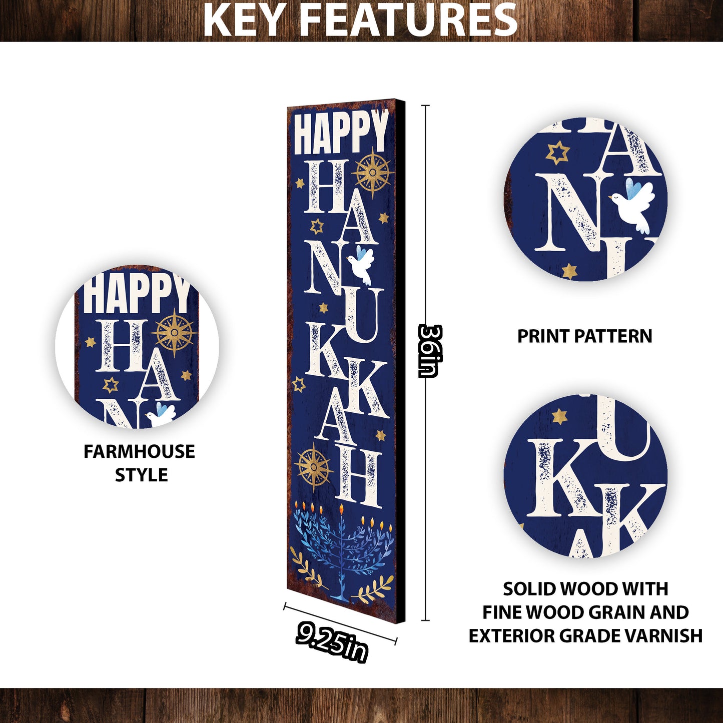 36in 'Happy Hanukkah' Porch Sign - Bringing a Touch of Hanukkah Spirit to Your Home