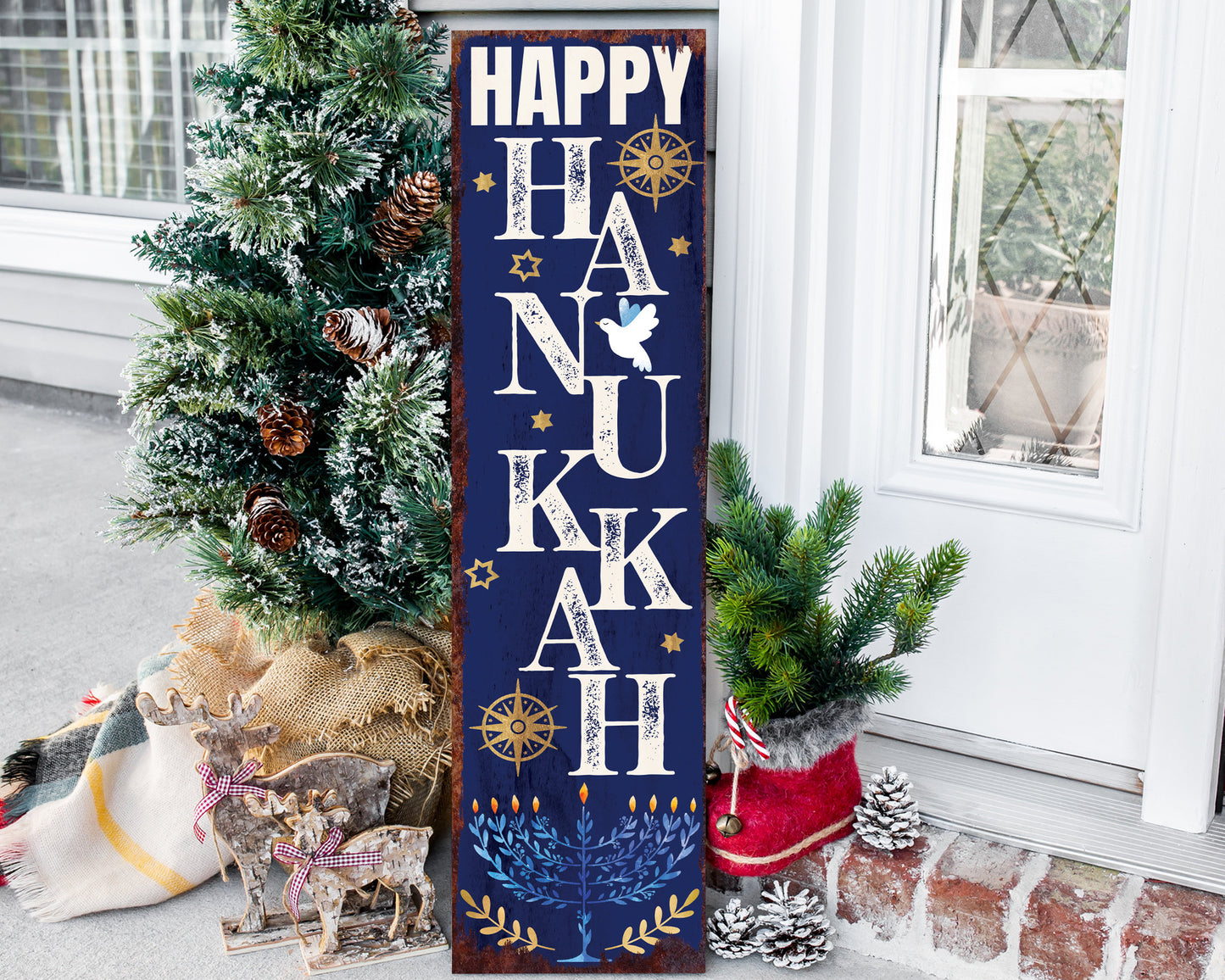 36in 'Happy Hanukkah' Porch Sign - Bringing a Touch of Hanukkah Spirit to Your Home