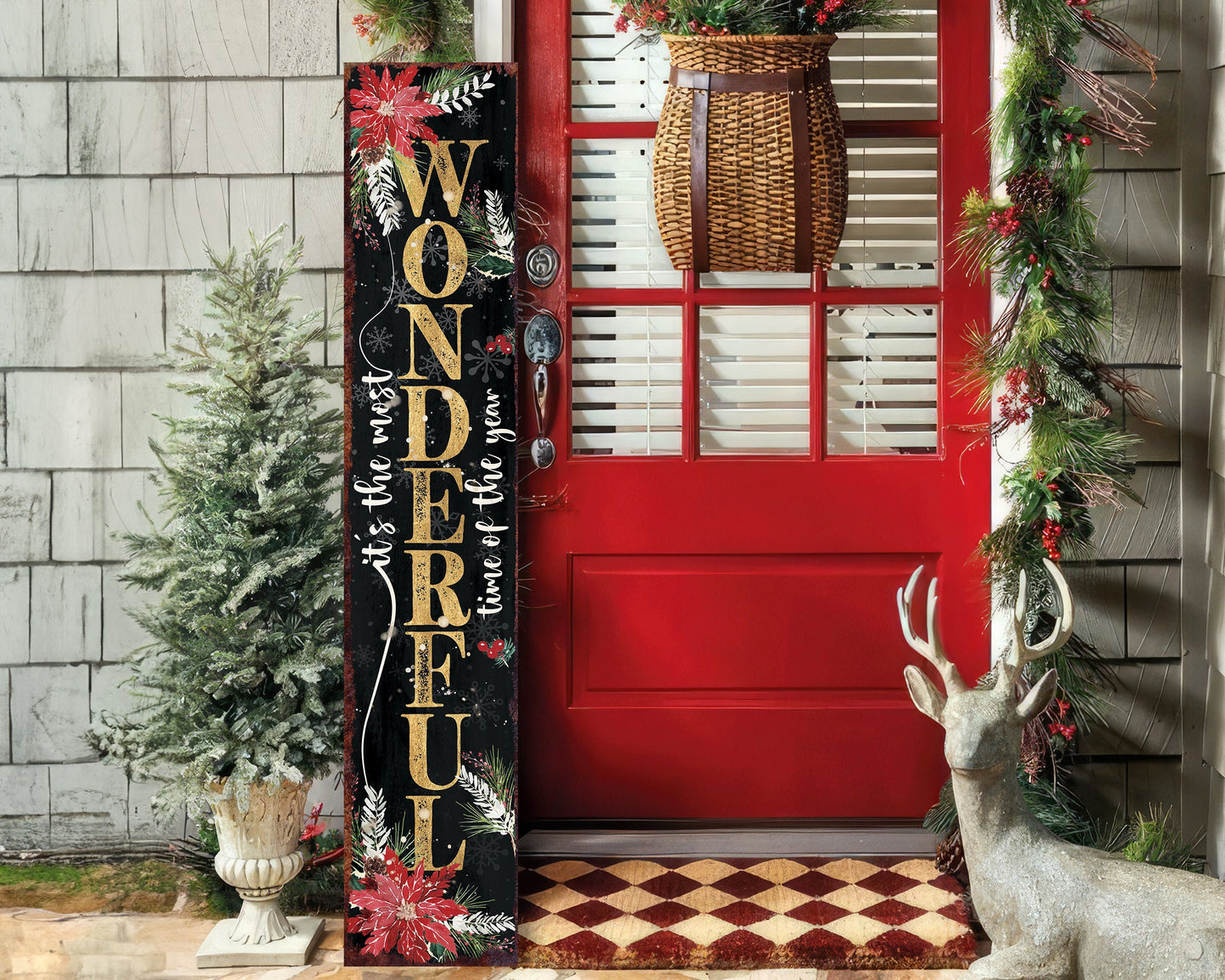 48in Rustic Farmhouse Christmas Porch Sign | 'It's The Most Wonderful Time of The Year' | Front Porch Welcome Sign | Holiday Entryway Decor