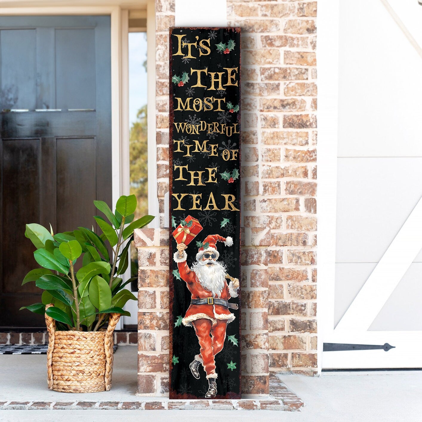 Rustic Farmhouse Christmas Porch Sign - 'It's The Most Wonderful Time of The Year' 48in Front Porch Welcome Sign - Holiday Entryway Decor