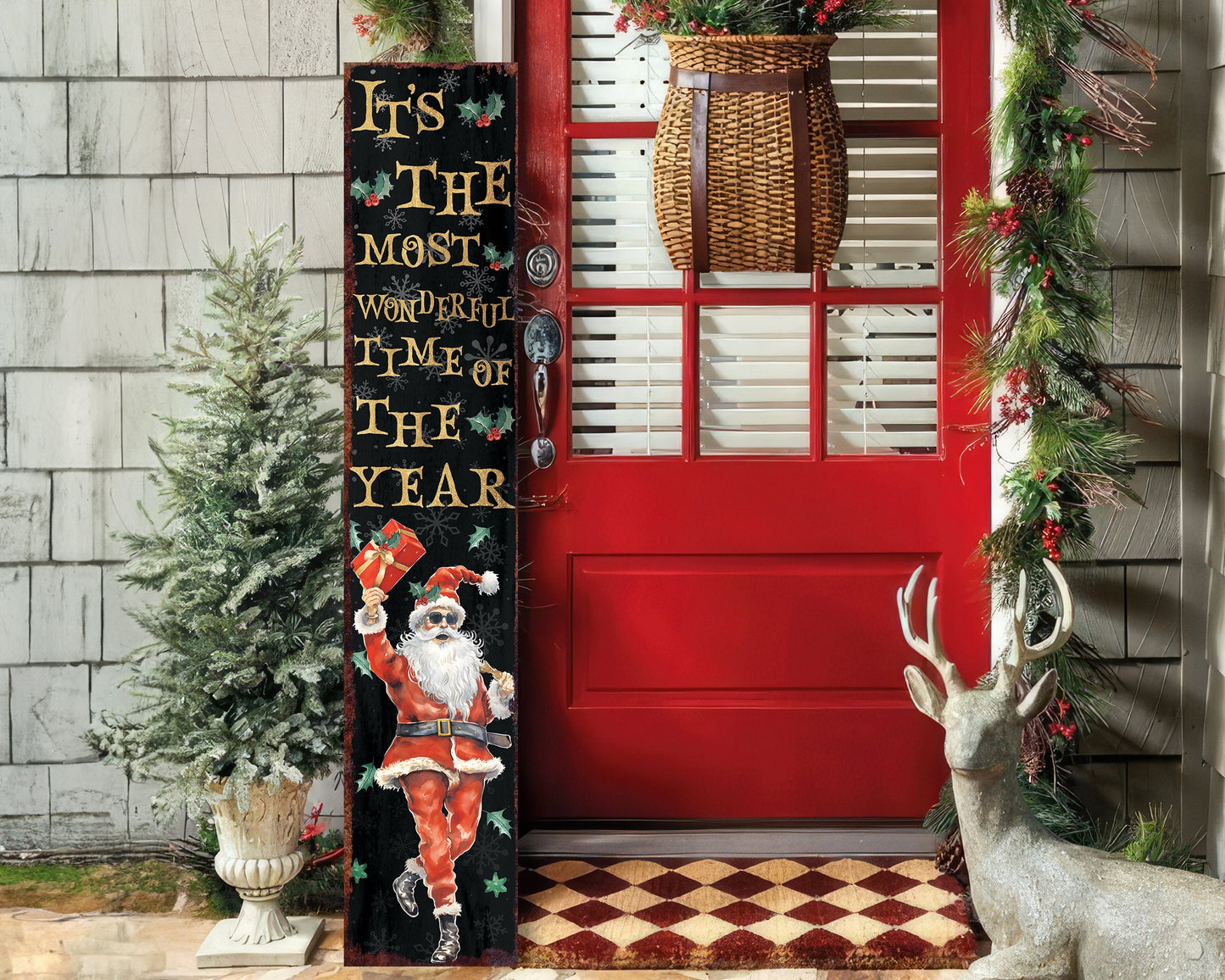 Rustic Farmhouse Christmas Porch Sign - 'It's The Most Wonderful Time of The Year' 48in Front Porch Welcome Sign - Holiday Entryway Decor