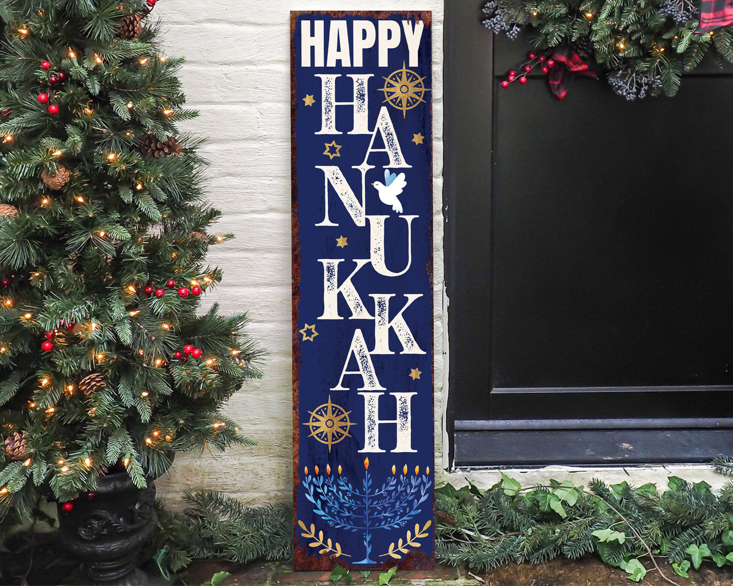 36in 'Happy Hanukkah' Porch Sign - Bringing a Touch of Hanukkah Spirit to Your Home