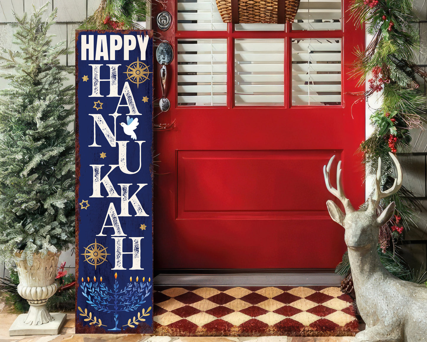 36in 'Happy Hanukkah' Porch Sign - Bringing a Touch of Hanukkah Spirit to Your Home